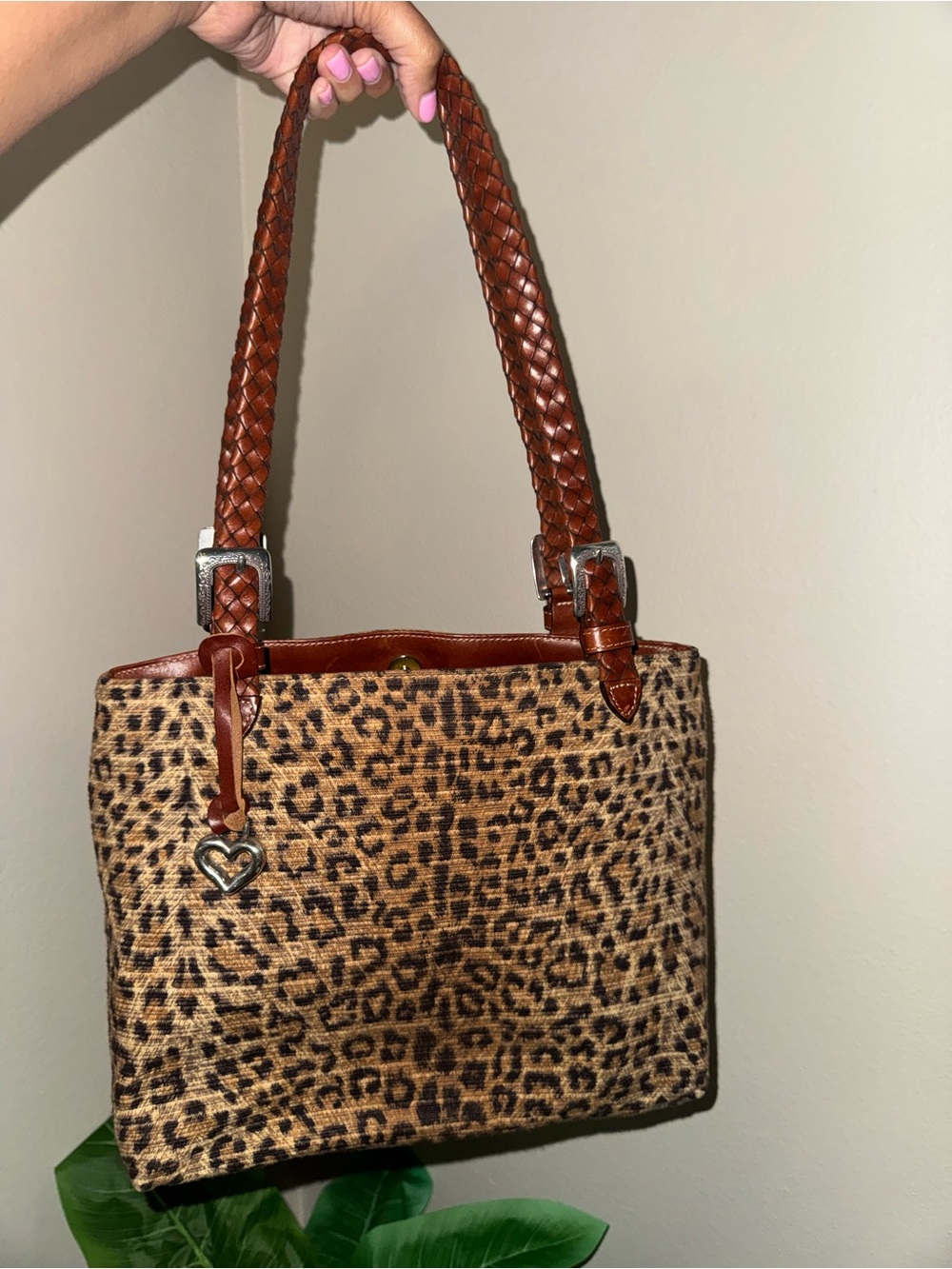 Y2K Brighton Braided Strap Leopard Print Shoulder Bag with Dustbag
